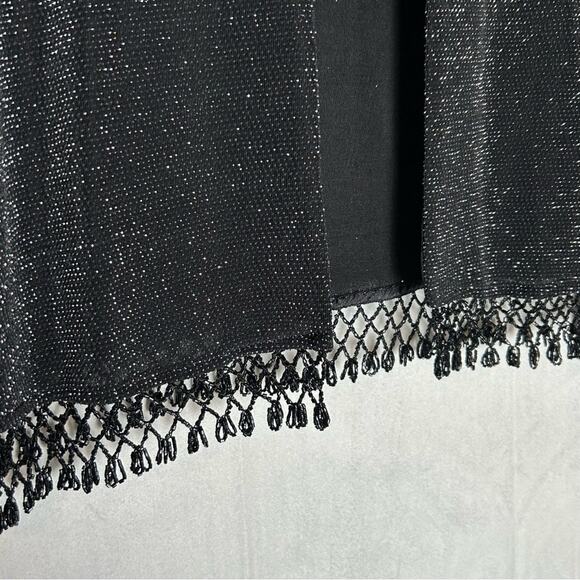 Xscape Black Sparkly Glittery Fringe Hem Cardigan Size Small - Picture 3 of 5